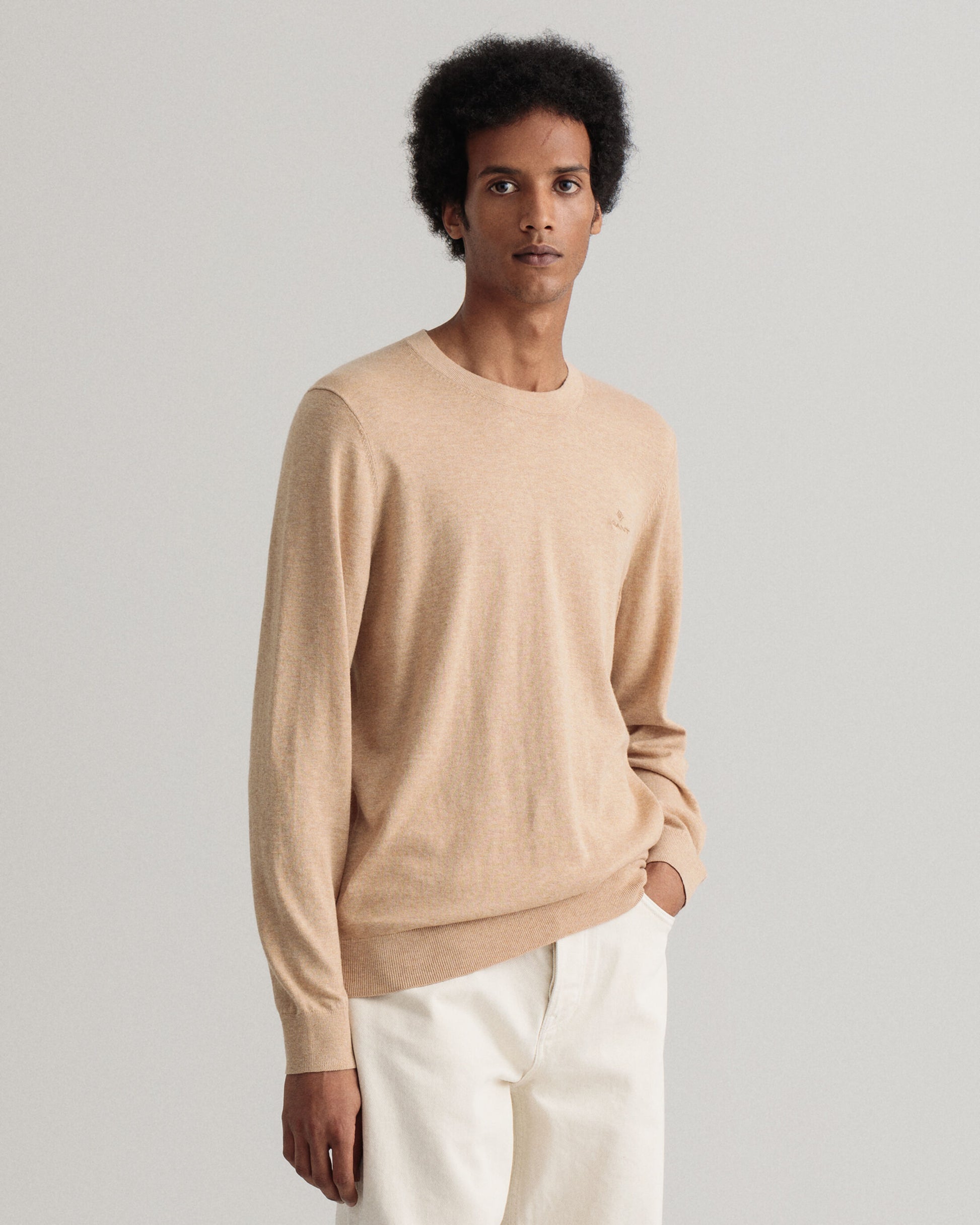 Beige cotton cashmere crew neck pullover Gant 8050063 296
