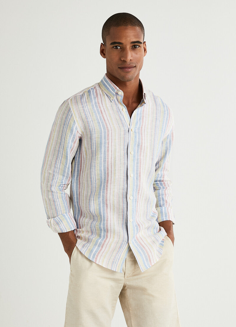 Multi pastel striped linnen slim fit shirt Hackett - HM309014/0AA
