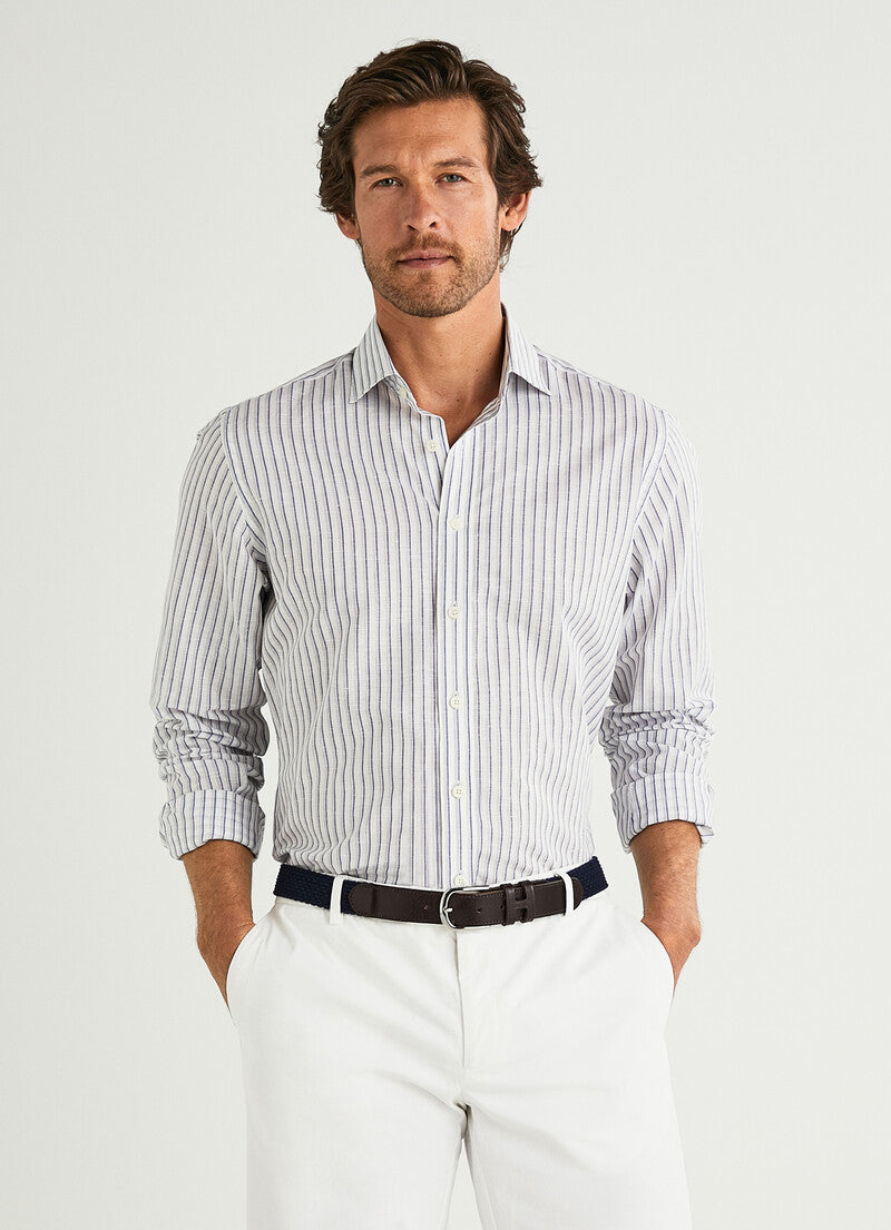 Blue grey cotton linnen classic fit shirt Hackett - HM309022/9BF