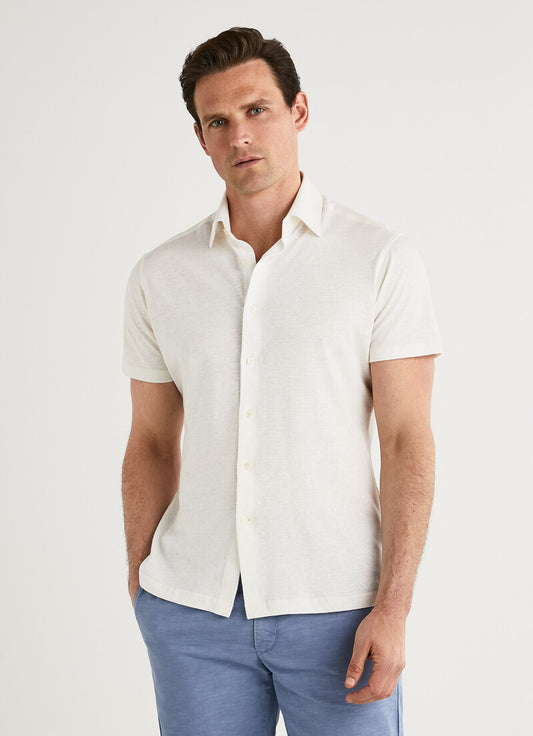 Offwhite cotton linnen short sleeve slim fit shirt Hackett - HM309046/814