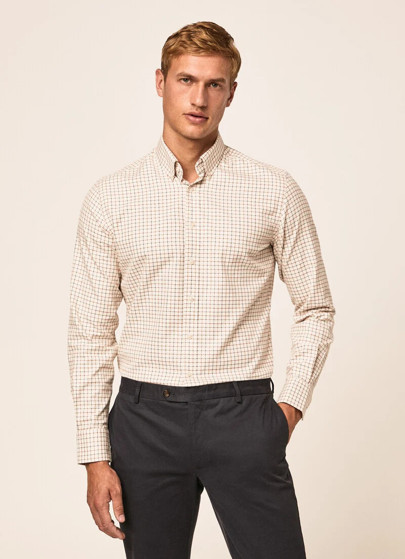 Brown checkered slim fit shirt Hackett - HM309167/8DI