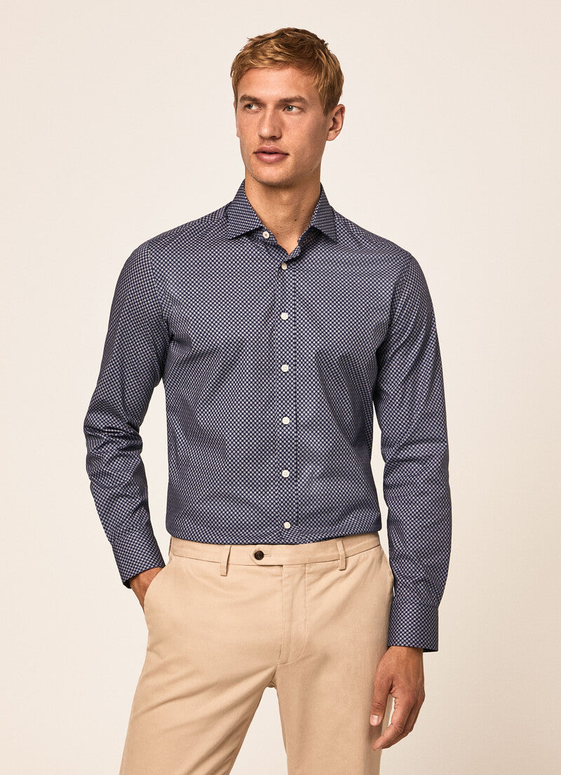 Navy cotton slim fit shirt with print Hackett - HM309172/595