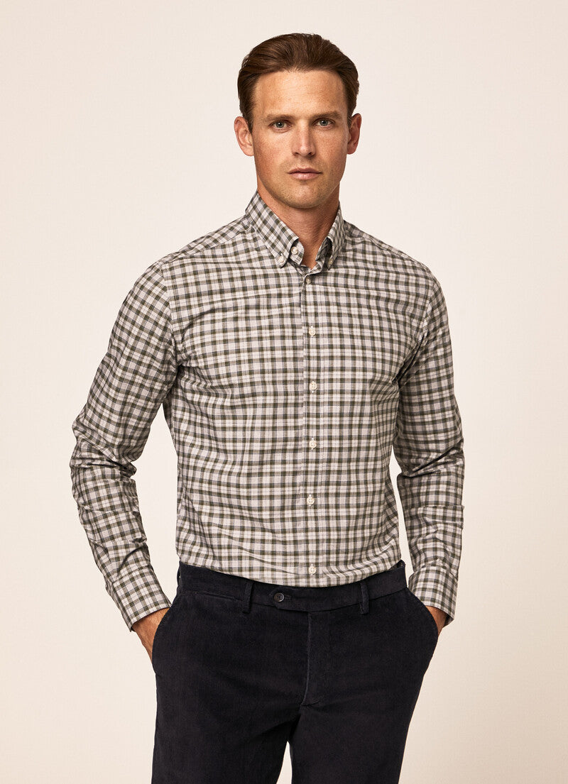 Green grey checkered slim fit cotton shirt Hackett - HM309210/6AB