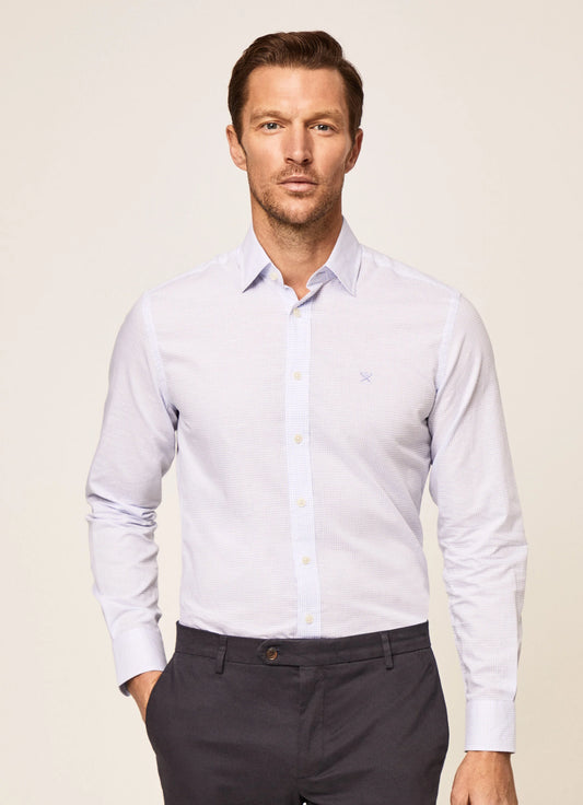  Lichtblauw geruit katoenen linnen slim fit overhemd Hackett - HM309379/8AS 