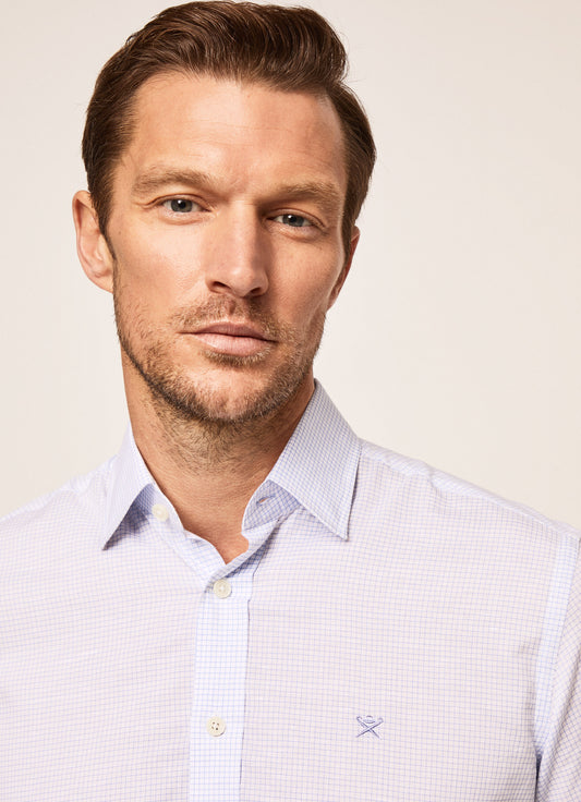  Lichtblauw geruit katoenen linnen slim fit overhemd Hackett - HM309379/8AS 