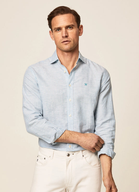 Groen gestreept katoenen linnen slim fit overhemd Hackett - HM309380/8AD