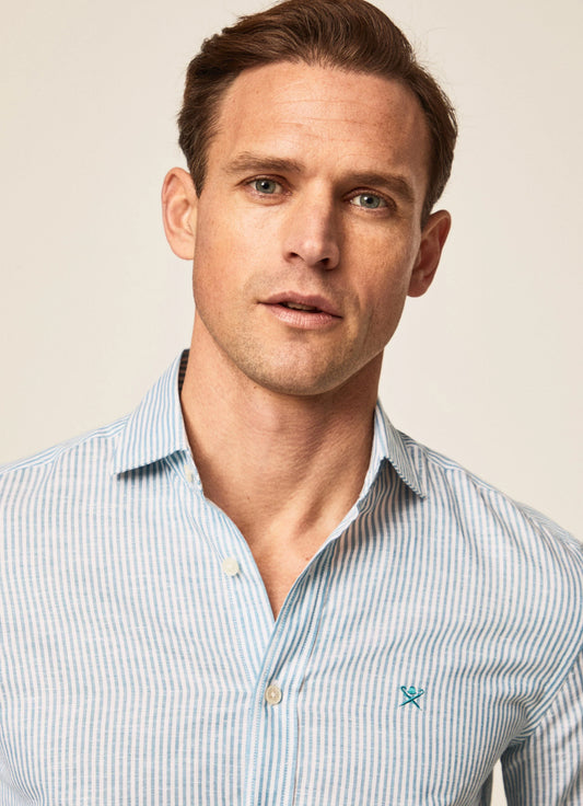 Groen gestreept katoenen linnen slim fit overhemd Hackett - HM309380/8AD