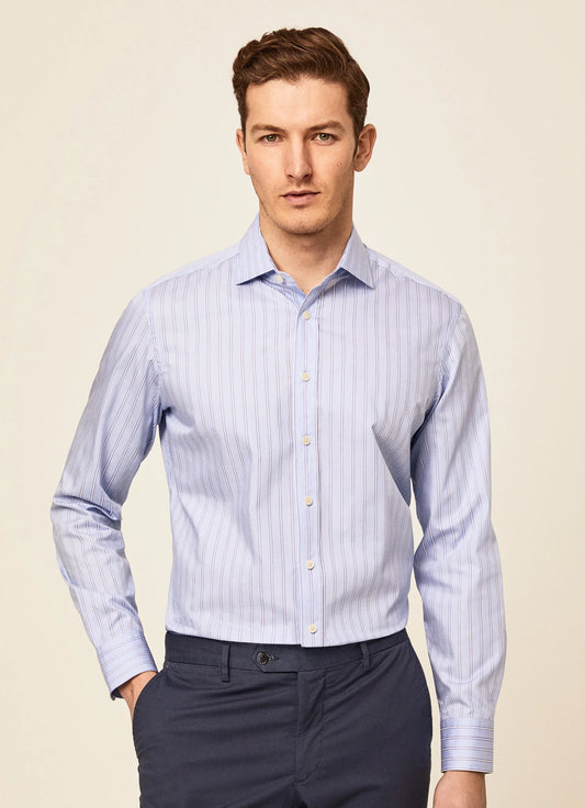 Blauw gestreept katoenen slim fit overhemd Hackett - HM309401/5AA