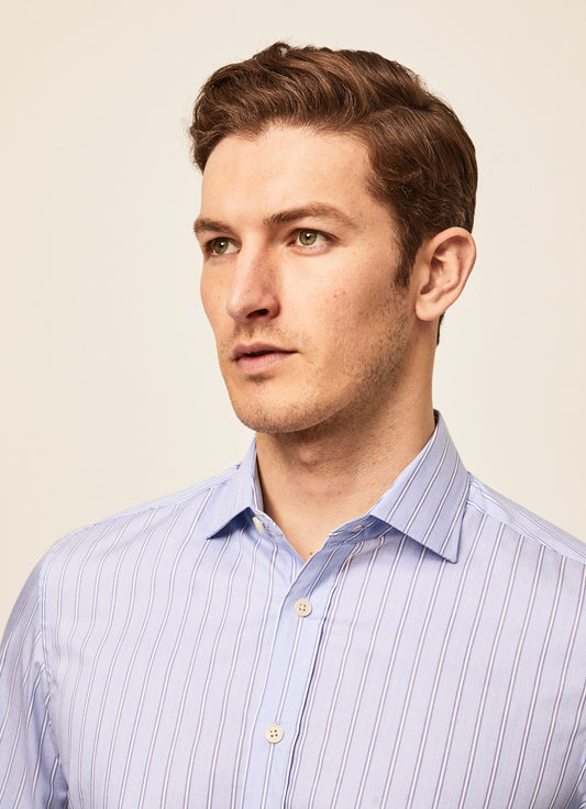 Blauw gestreept katoenen slim fit overhemd Hackett - HM309401/5AA