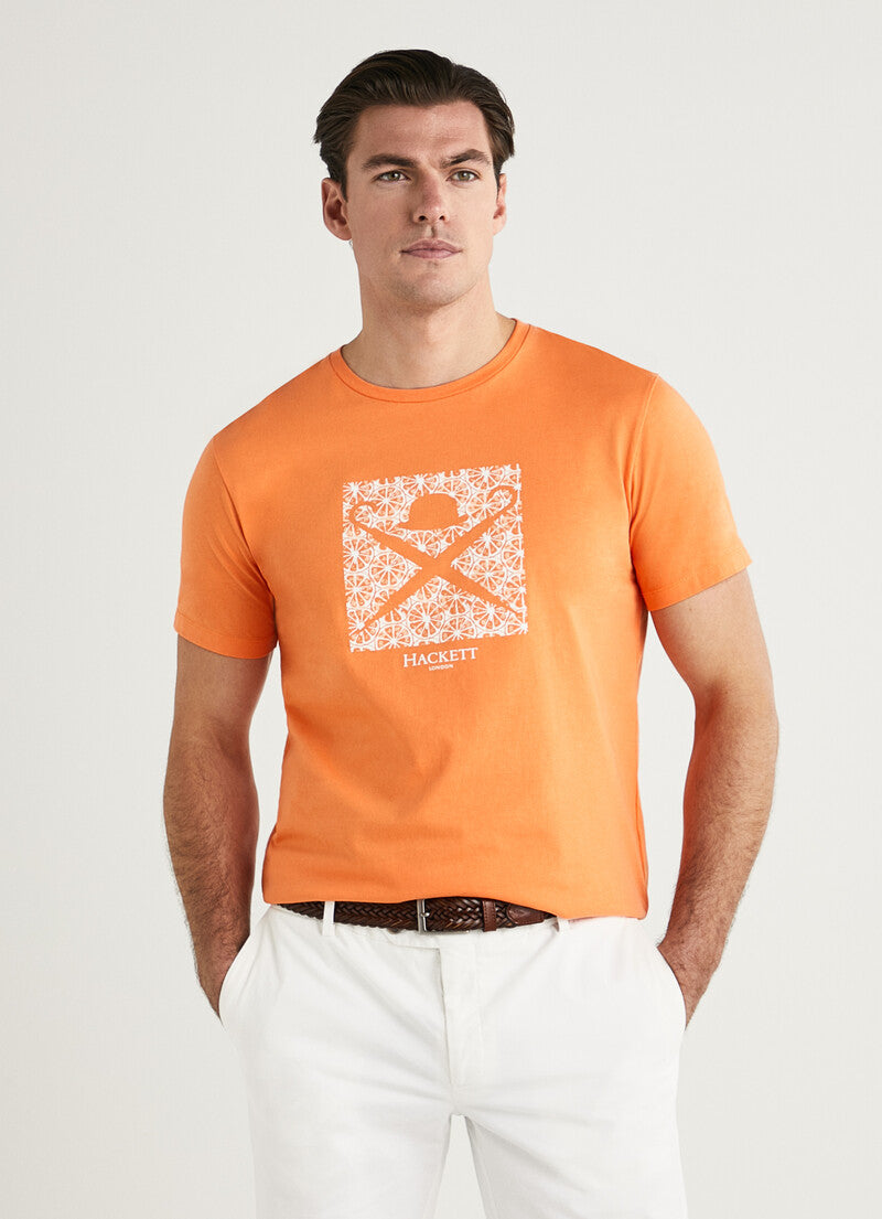 Orange cotton classic fit T-shirt with print Hackett - HM500640/131