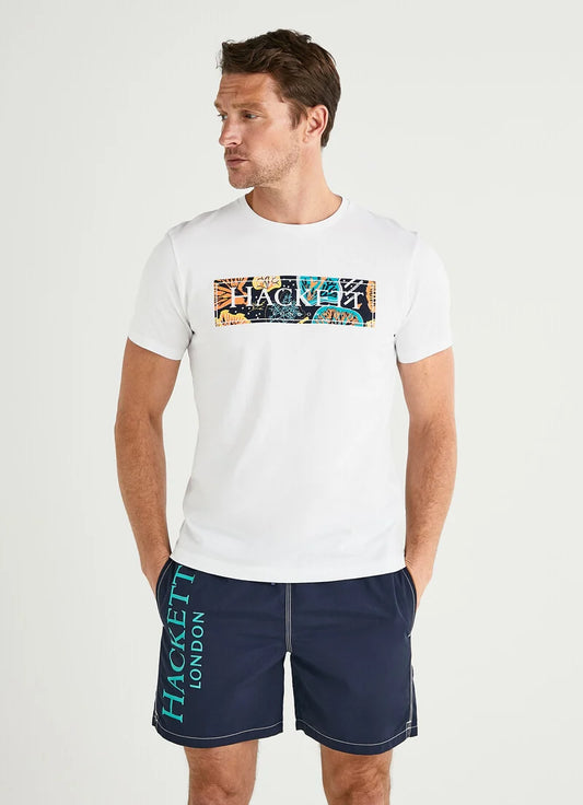 White cotton classic fit T-shirt with print Hackett- HM500641/8GN