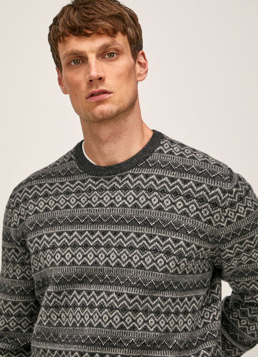 Grijze wollen fair isle trui Hackett - HM702856/9DY