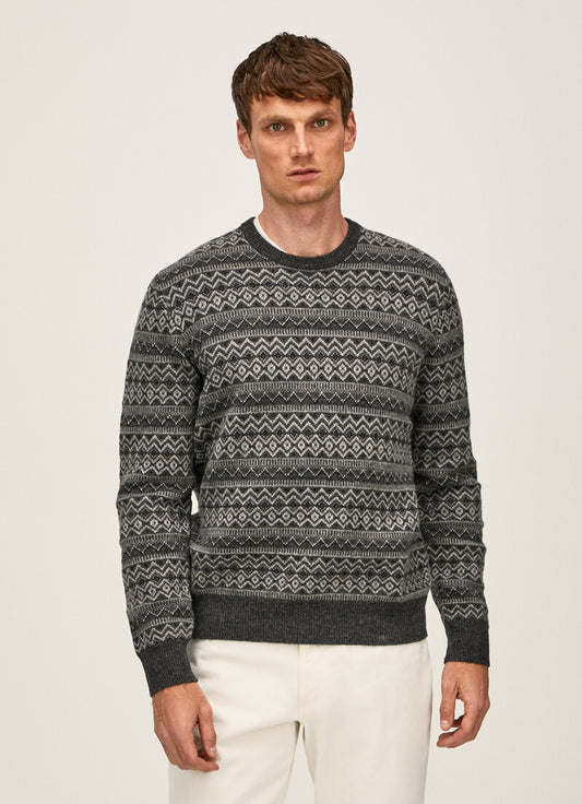 Grijze wollen fair isle trui Hackett - HM702856/9DY