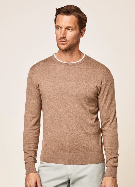 Taupe cotton cashmere crew neck pullover Hackett - HM702923/951