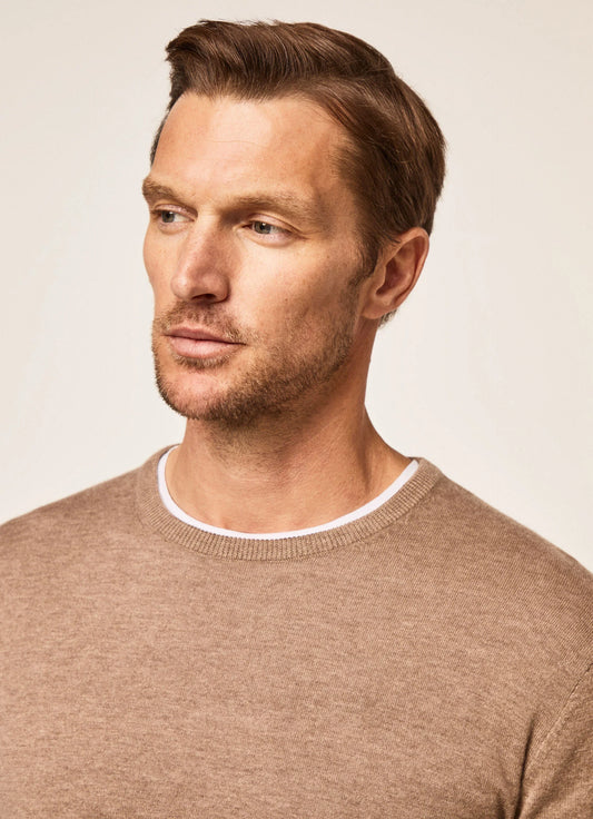 Taupe cotton cashmere crew neck pullover Hackett - HM702923/951