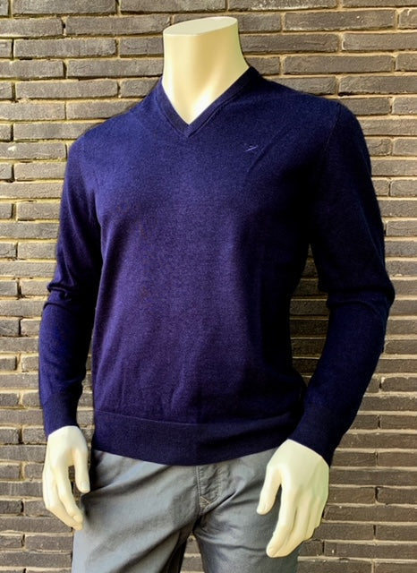 Navy katoenen zijden V-hals pullover Hackett - HM702781/595