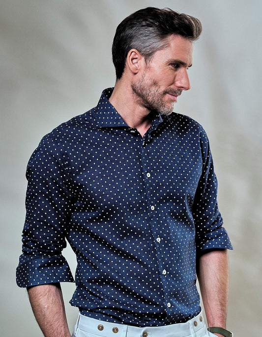 Navy dotted tailored fit cotton-linnen tailored fit shirt John Miller - 5139189