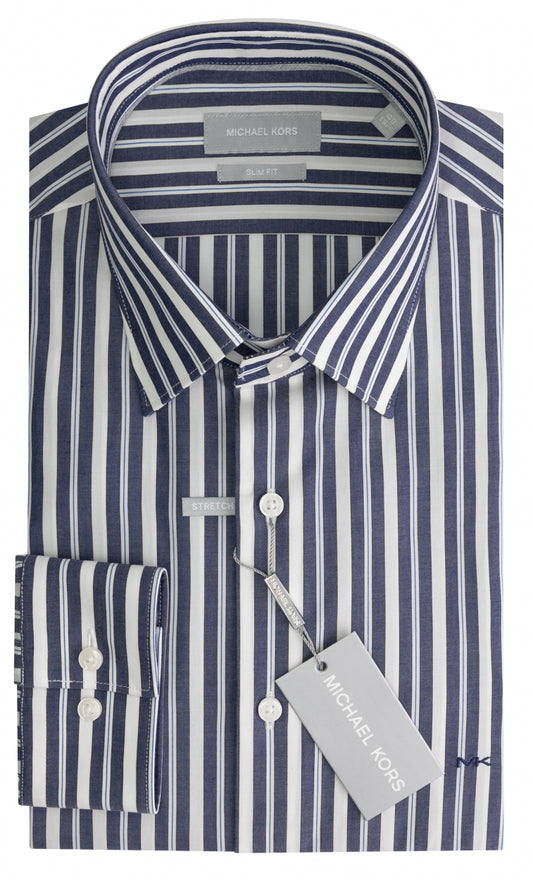  Blauw grijs gestreepte katoenen slim fit overhemd Michael Kors - MD0DS01059/411 