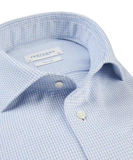 Blauw katoenen slim fit overhemd met print Profuomo - PPTH30026A