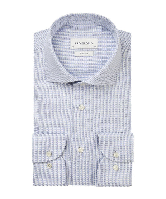 Blauw katoenen slim fit overhemd met print Profuomo - PPTH30026A