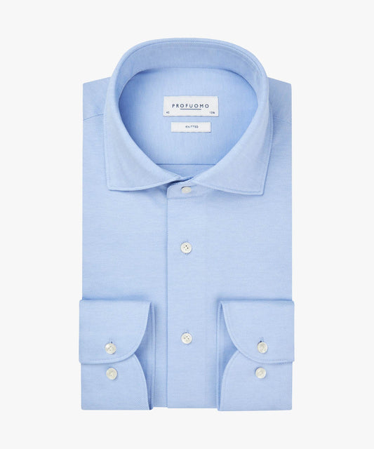 Blauw Japanse knitted slim fit overhemd Profuomo - PPUH10013B