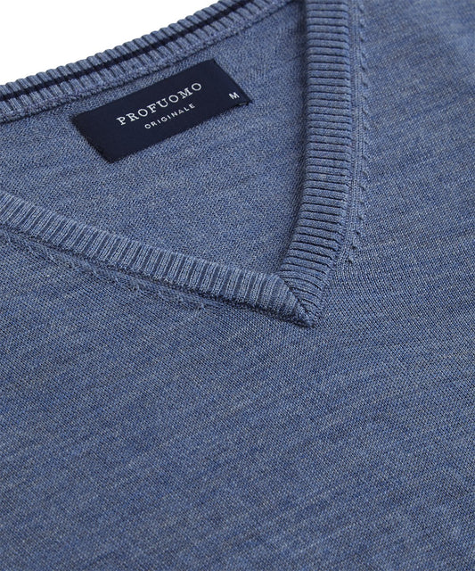 Blauwe wollen V-hals pullover Profuomo - PPSJ3A0003