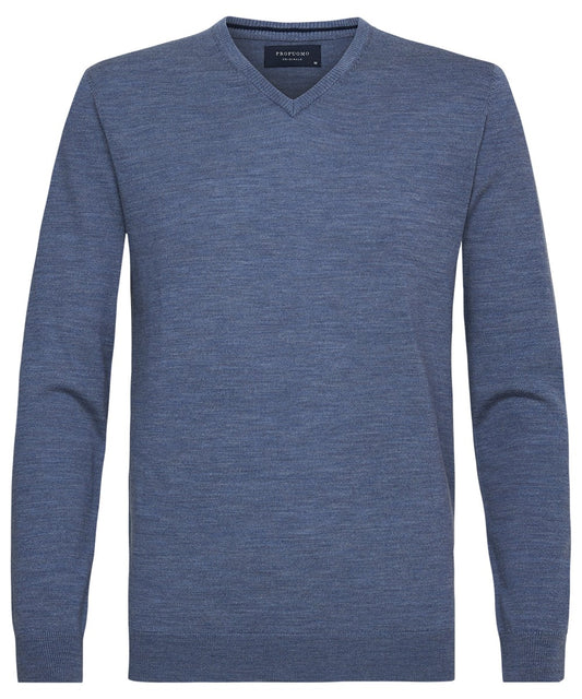 Blauwe wollen V-hals pullover Profuomo - PPSJ3A0003