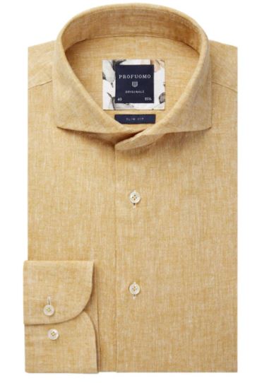 Ochre cotton-linnen slim fit shirt Profuomo -  PPSH1A1040