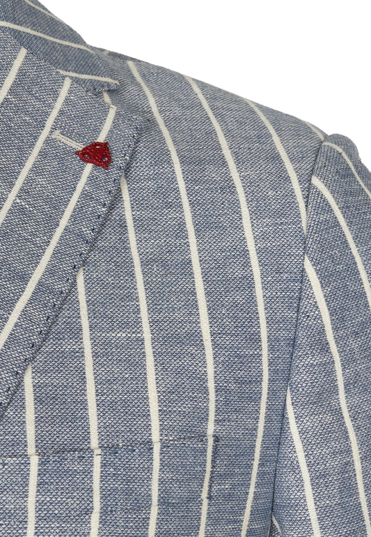  Blauw gestreepte katoenen linnen slim fit jasje Roy Robson - 06508/M450 