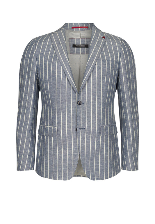  Blauw gestreepte katoenen linnen slim fit jasje Roy Robson - 06508/M450 