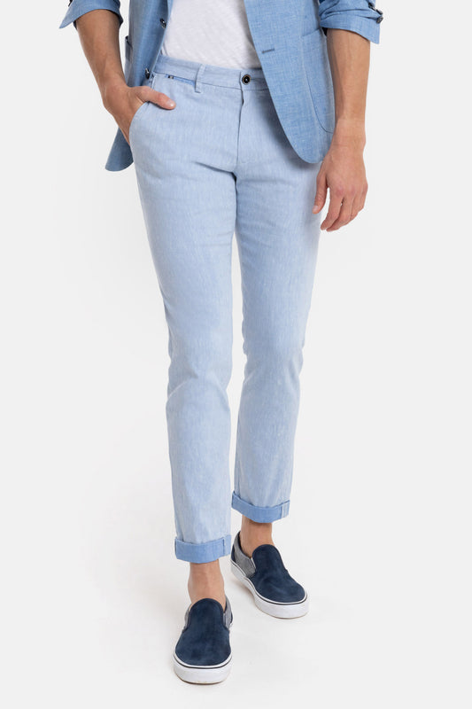 Light blue cotton linnen slim fit trousers Sidney Zilton - 37/303