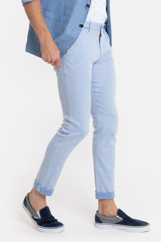 Light blue cotton linnen slim fit trousers Sidney Zilton - 37/303