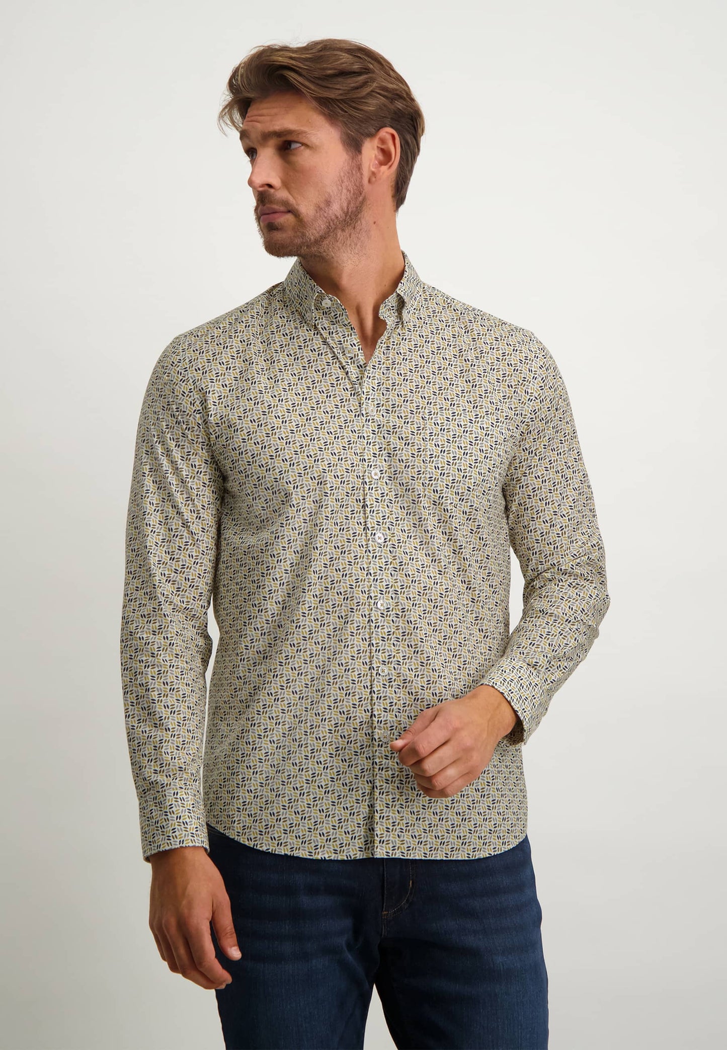 Ochre cotton regular fit shirt with print State of Art - 22203/1123