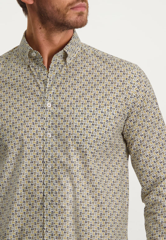 Ochre cotton regular fit shirt with print State of Art - 22203/1123