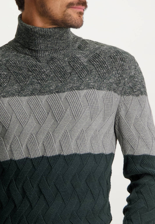 Green striped turtle neck cotton pullover State of Art - 22085/3992