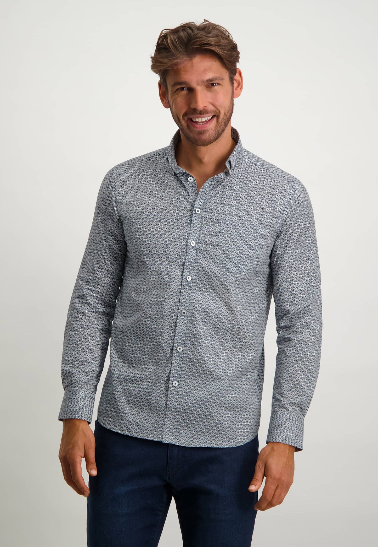 Blue grey cotton regular fit shirt with print State of Art - 22260/5611