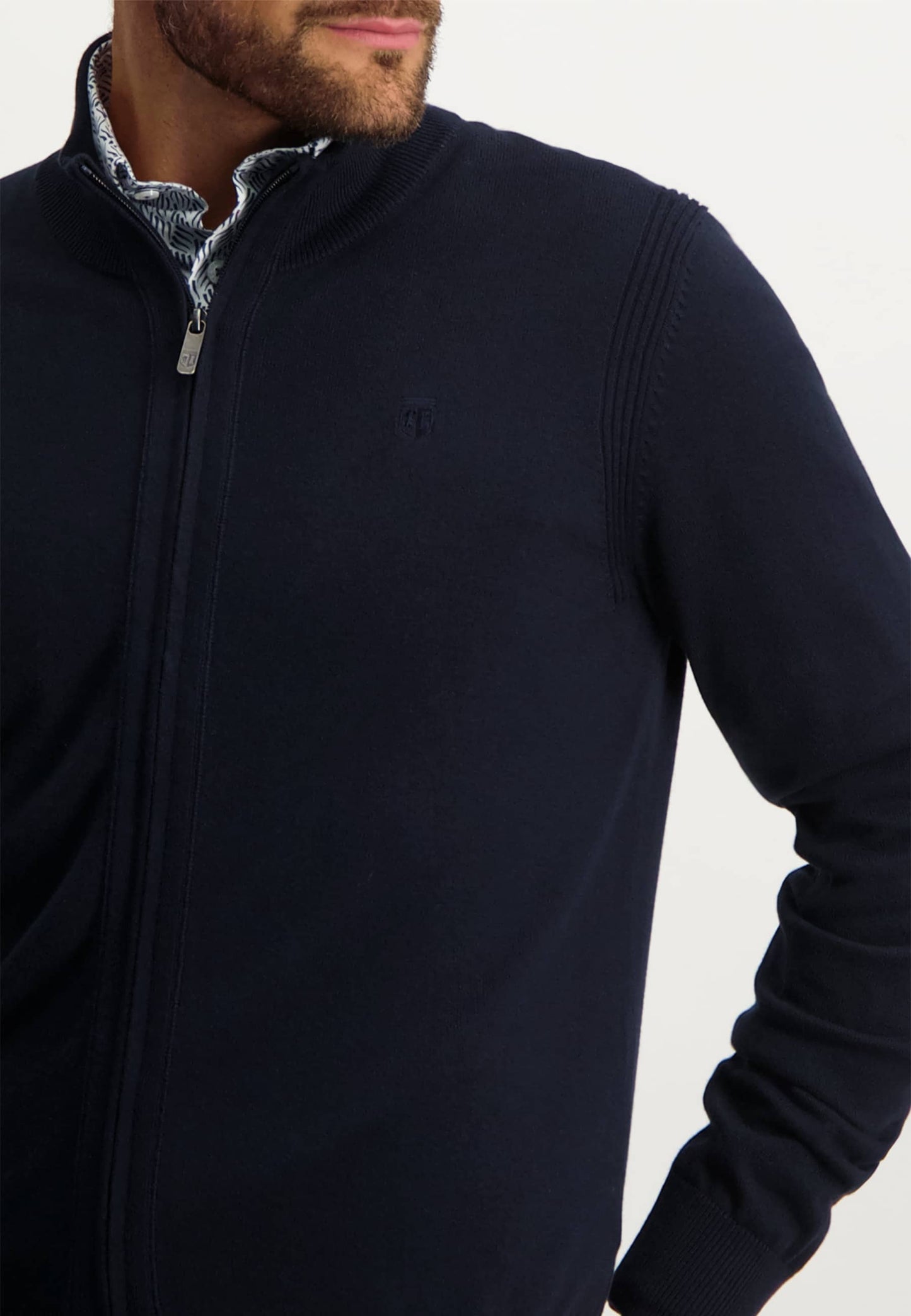 Navy cotton cardigan with zip State of Art - 22006/5900