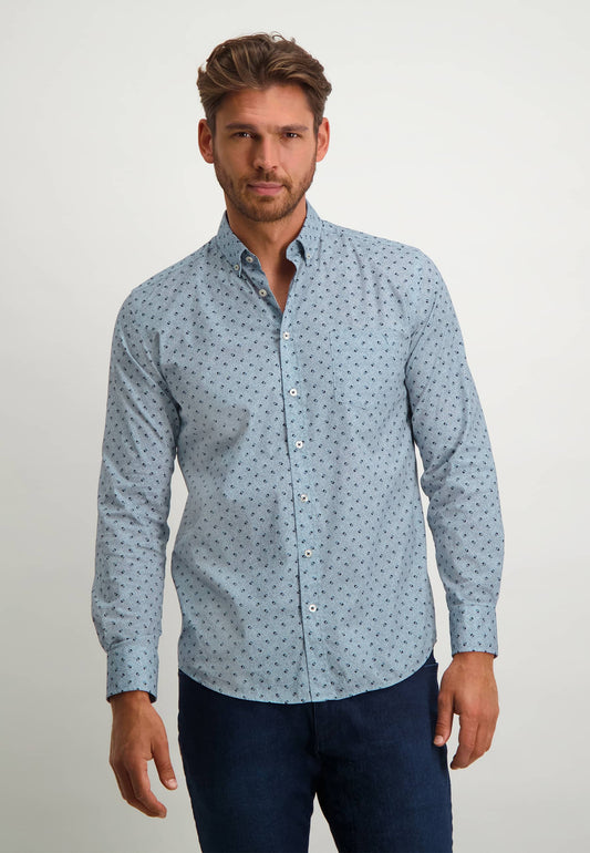 Blue cotton regular fit shirt with print State of Art - 22200/5956