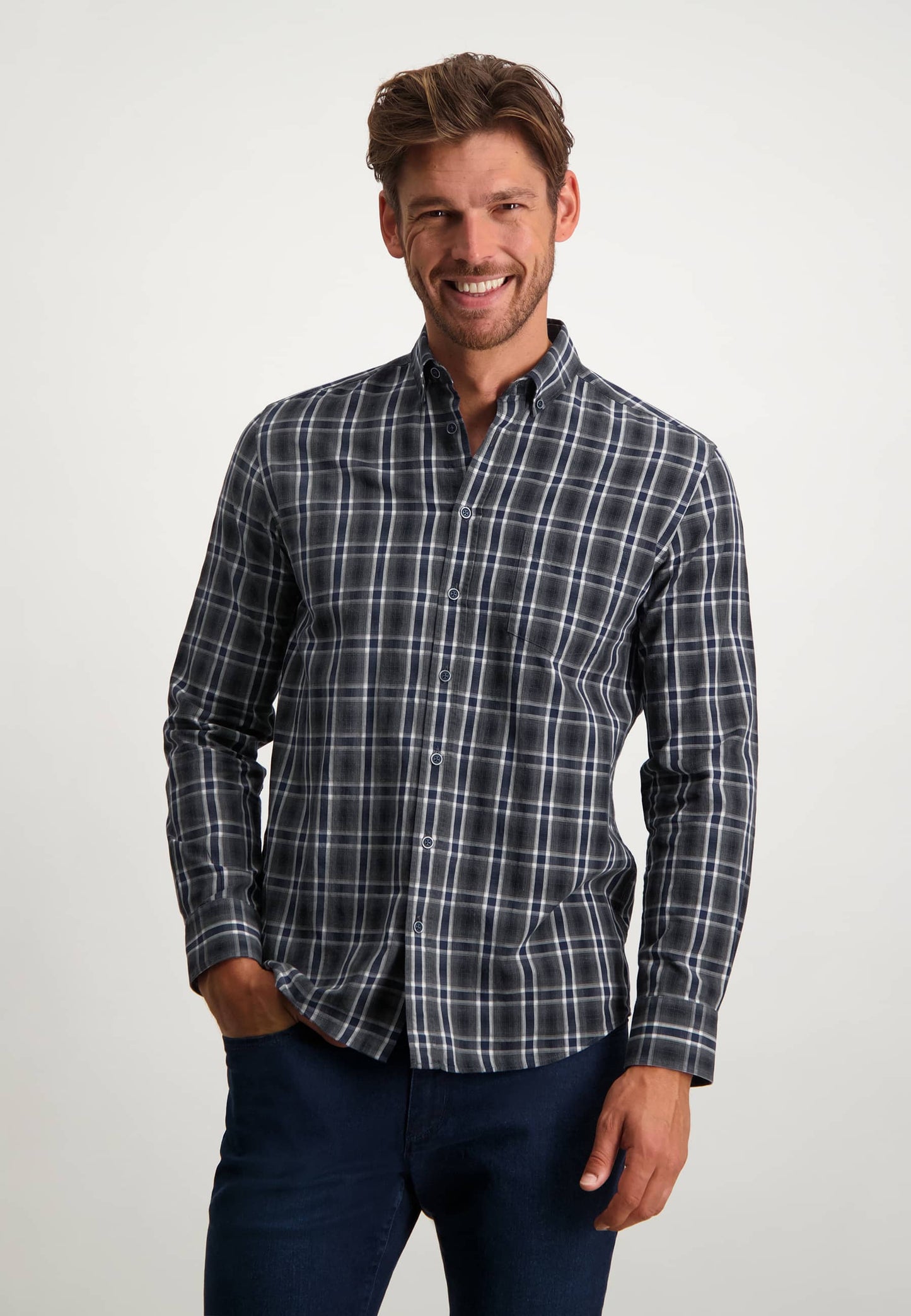 Blue grey checkered cotton regular fit shirt State of Art - 22235/5992