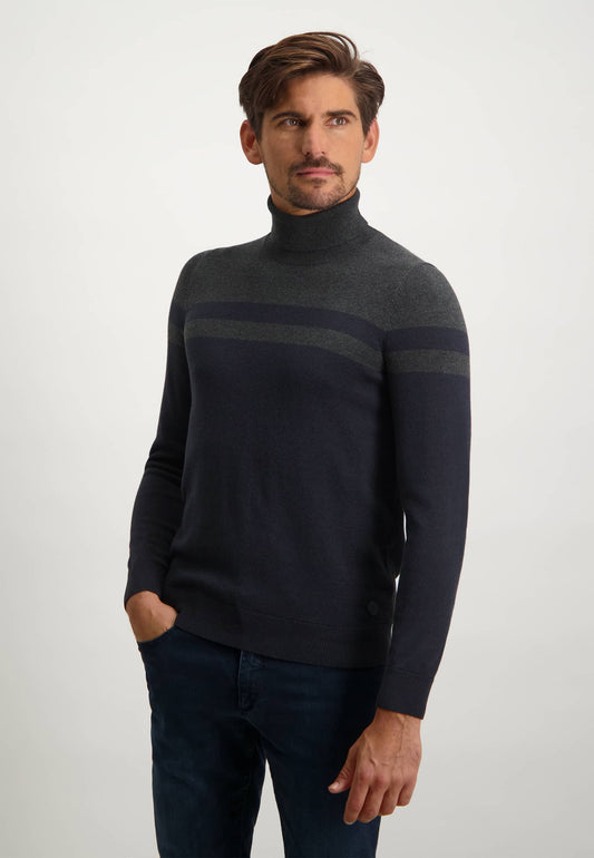 Navy striped turtle neck cotton pullover State of Art - 22077/5998