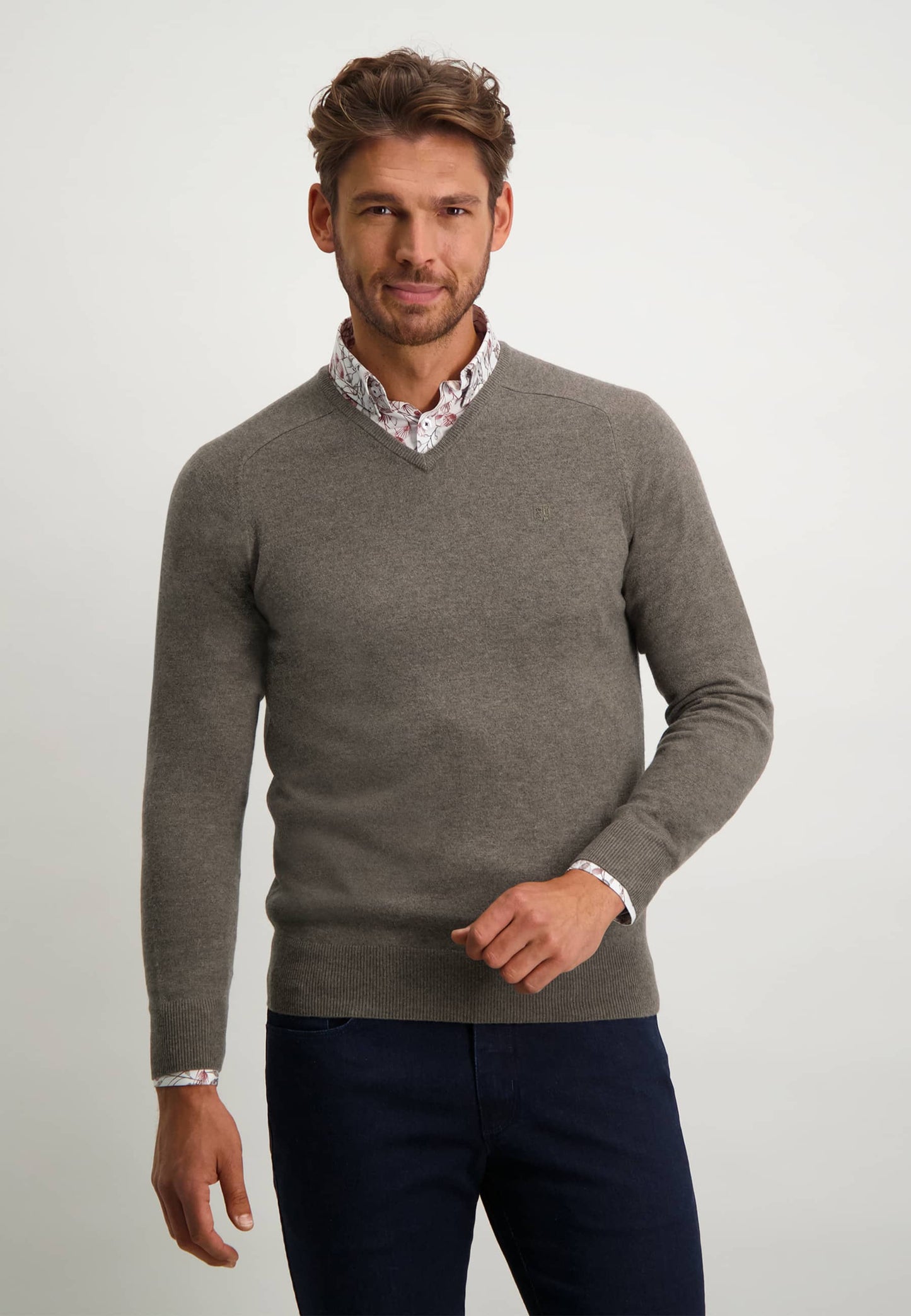 Taupe woolen V-neck pullover State of Art - 22000/8600
