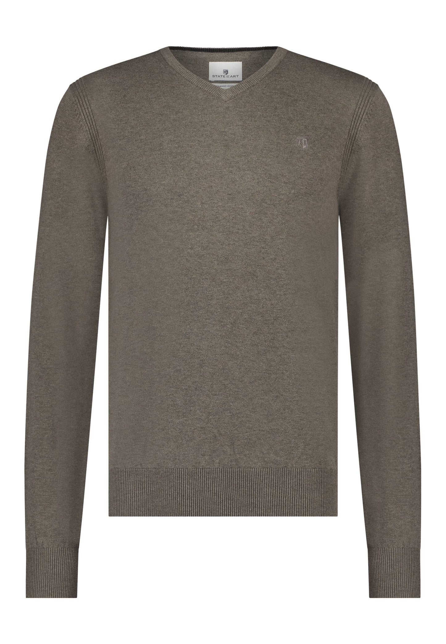 Taupe cotton V-neck pullover State of Art - 22007/8600