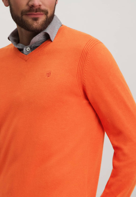 Oranje katoenen V-hals pullover State of Art - 12051/2900