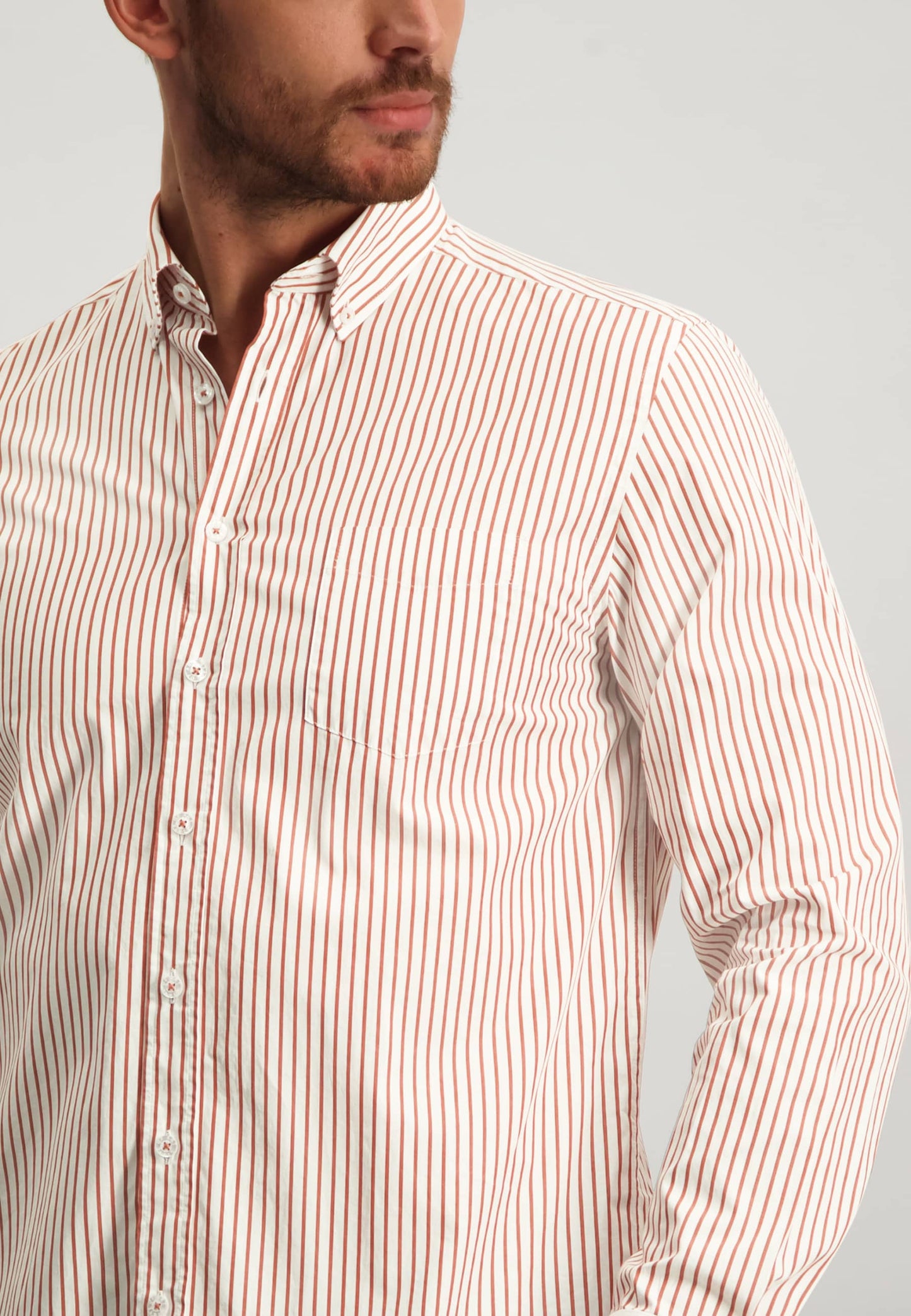 Orange striped cotton regular fit shirt State of Art - 12300/2911