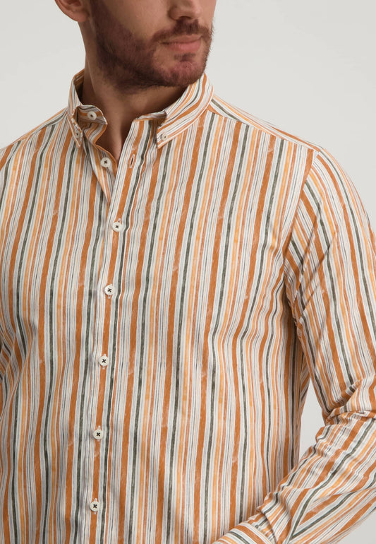 Orange striped cotton regular fit shirt State of Art - 12190/2928