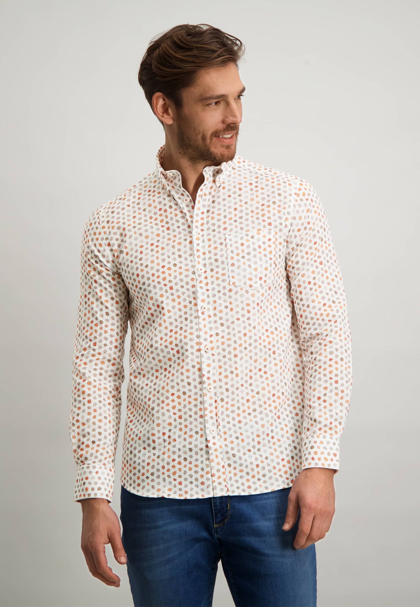 Orange cotton regular fit shirt with print State of Art - 12168/2991