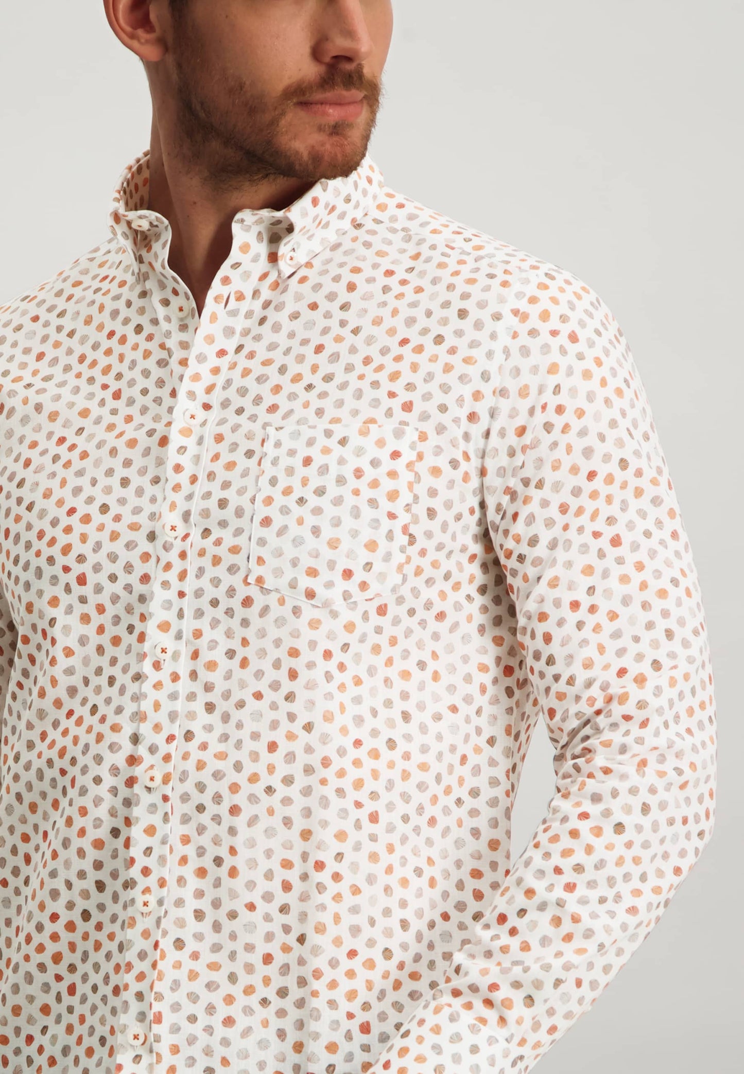 Orange cotton regular fit shirt with print State of Art - 12168/2991