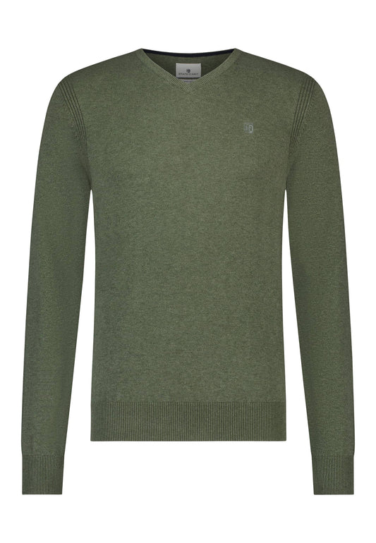 Green cotton V-neck pullover State of Art - 12051/3700