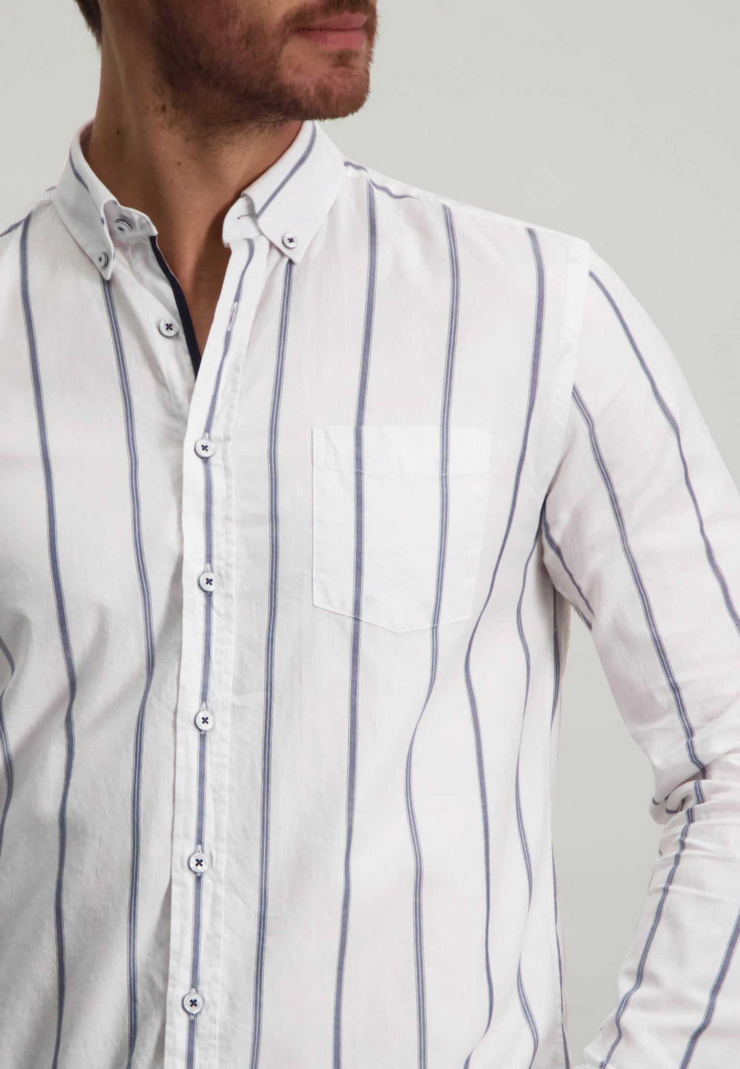 Blue striped cotton regular fit shirt State of Art - 12248/5711