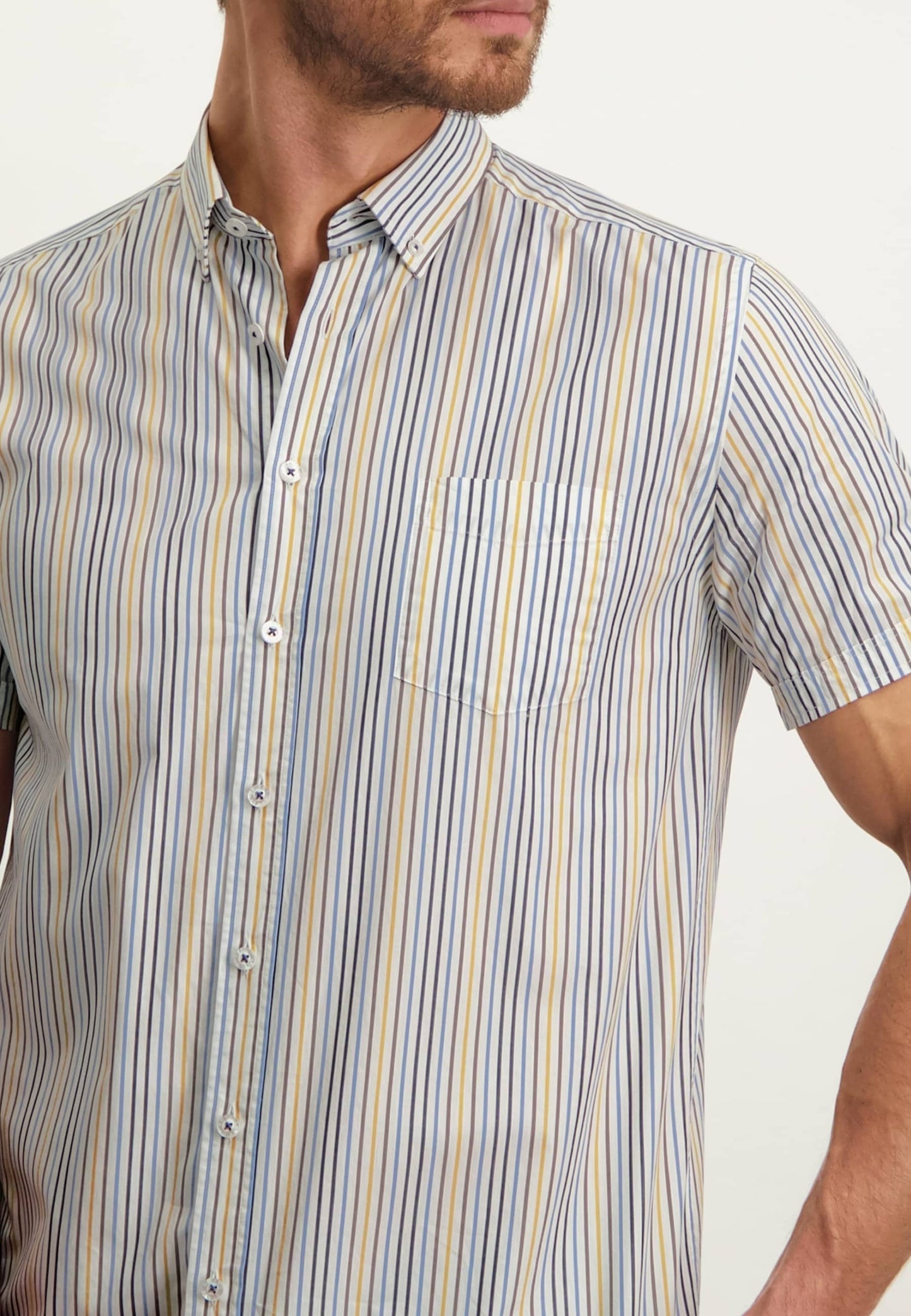Yellow striped cotton short sleeve regular fit shirt State of Art - 132553/1121
